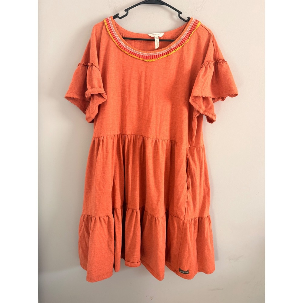 Matilda Jane Dress Womens XL Orange Tiered Babydoll Embroidered Ruffle Pocket
